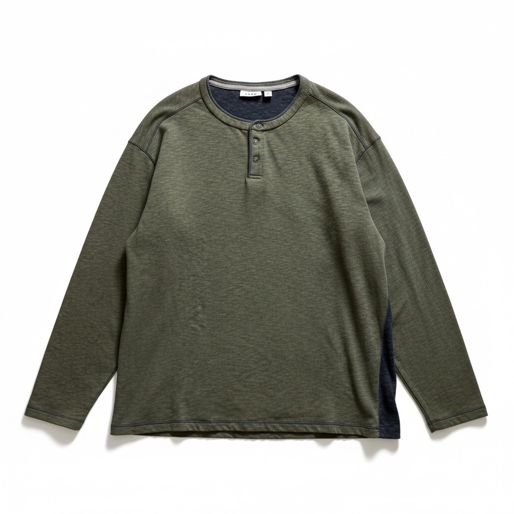 ROWM Mens Khaki Green Heather Henley Long Sleeve Shirt Big Size 3XB Cotton